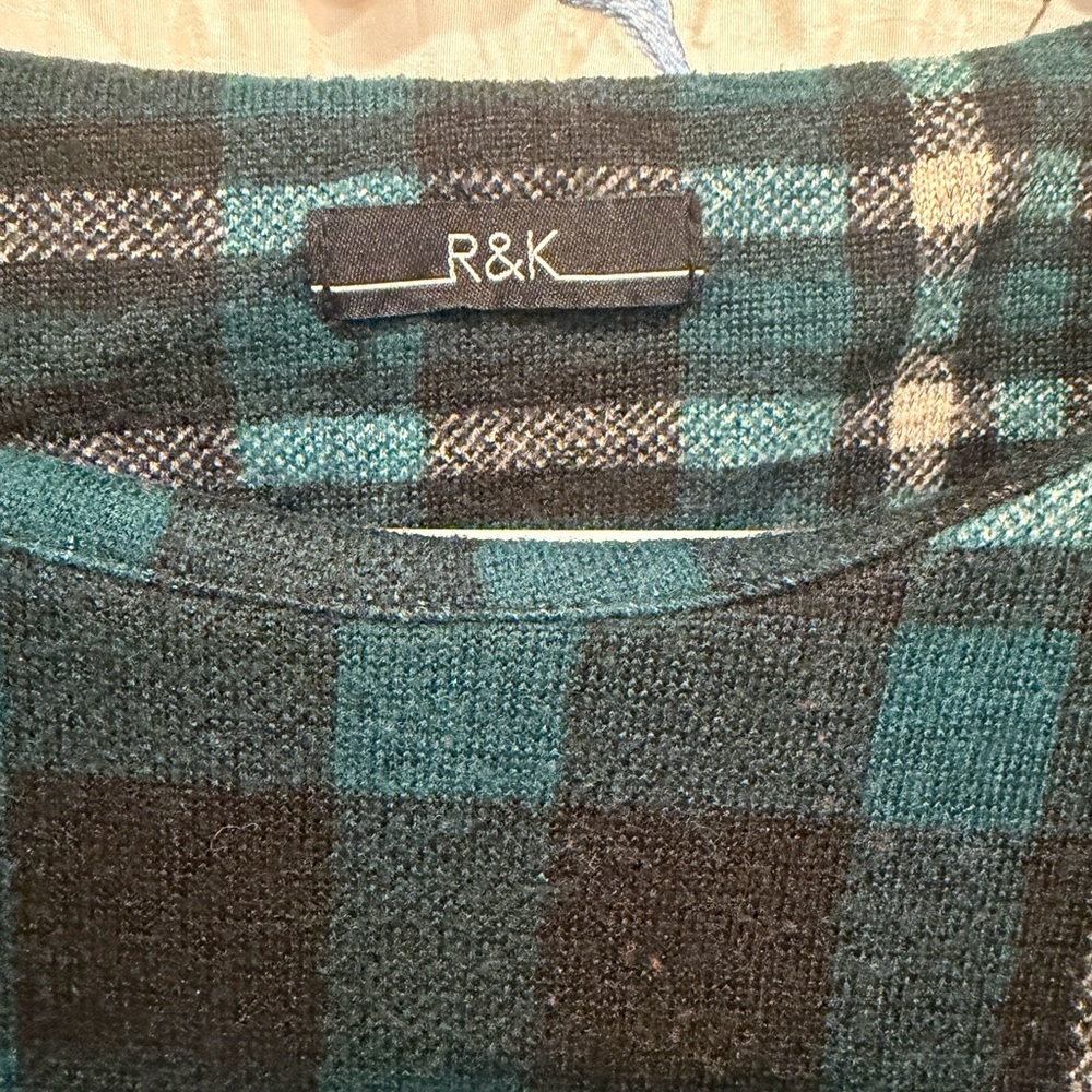 R&K Teal and Black Checkered Top - Picture 2 of 5